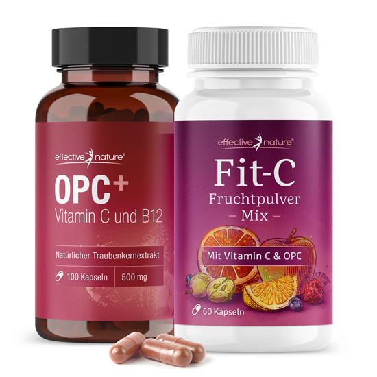 Zwei Produkte: Fit C und OPC und Acerola Extrakt