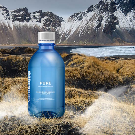 Produkt GeoSilica Pure im Hintergrund Island